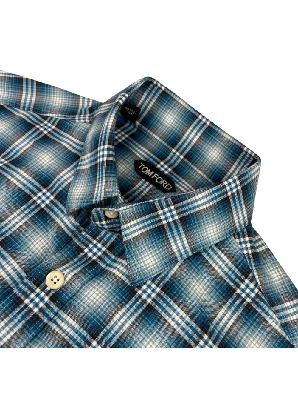 Tom Ford Men's 100% Cotton L/S Work Shirt Teal Blue Plaid • 42 | 16.5
